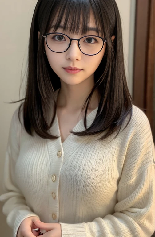 masterpiece、Highest quality、cinema、(Cute Japanese Woman、bangs:1.3)、23 years old、1 Girl、elegant、Black Hair、warm、wake up、Glasses