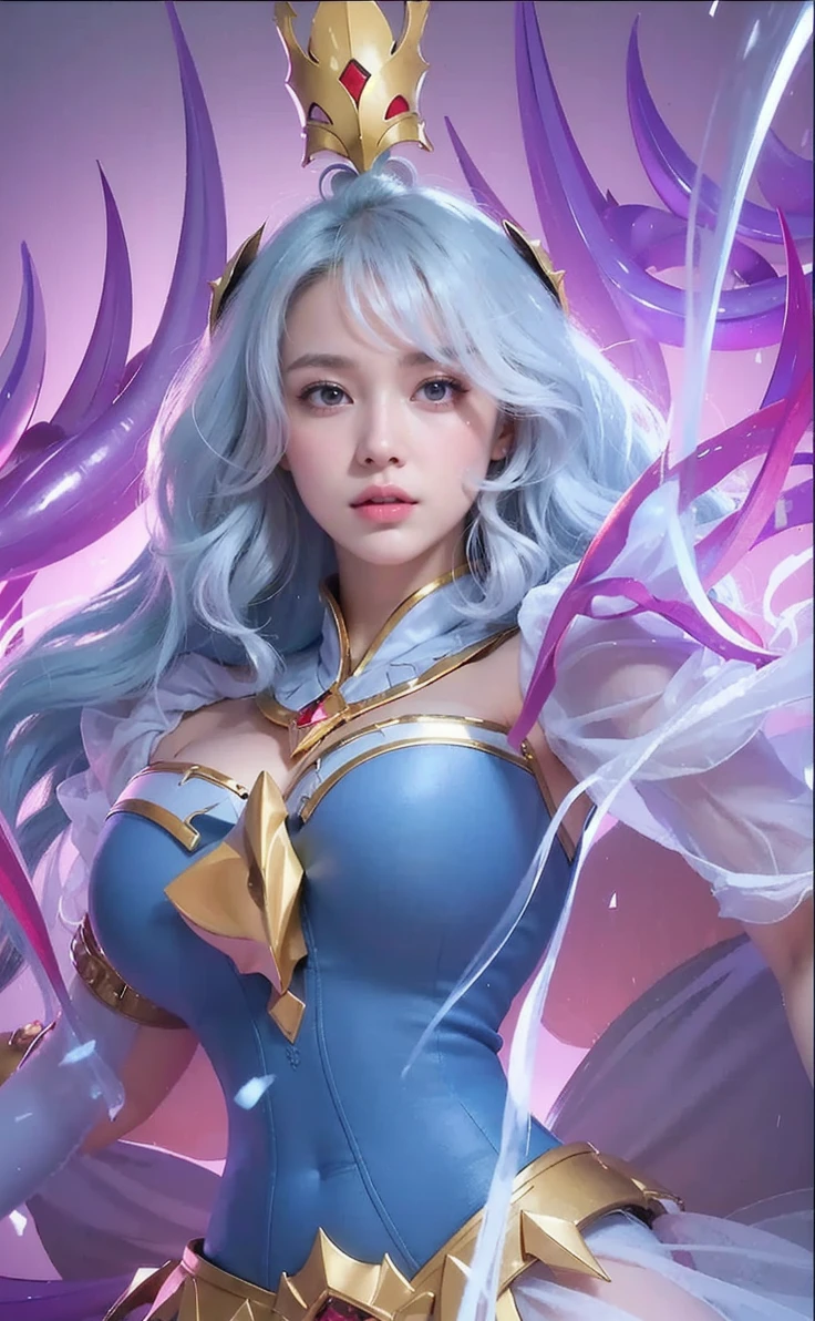 high quality,masterpiece,extremely detailed,high res,4k,ultra high res,detailed shadow,ultra realistic,realistic,dramatic lighting,1girl,solo,detailed face,realistic eyes,realistic skin,pink hair,dynamic pose, dynamic angle, white flowery dress, short hair cut,white background