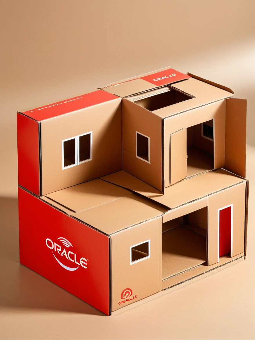 A cardboard design for an assembled home，Carton flat，Simple style，The logo name is oracle，Lay the carton flat，detail，high quality，Fashion