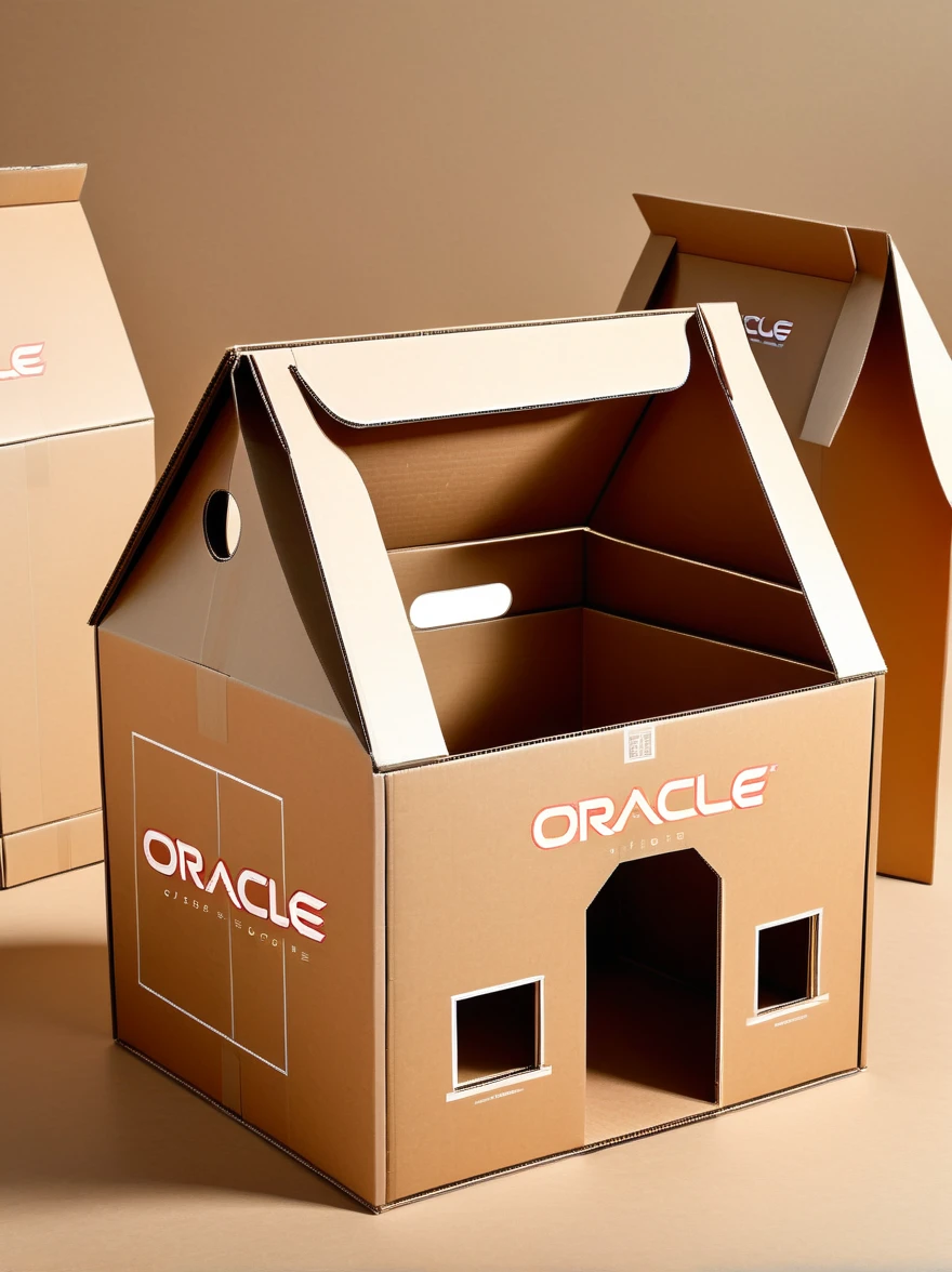 A cardboard design for an assembled home,Carton flat,Simple style,The logo name is oracle,Lay the carton flat,detail,high quality,Fashion