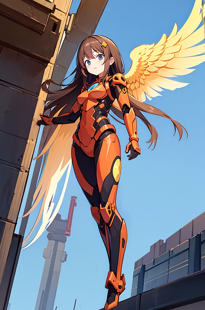 True Face、Full-body portrait、Are standing、True Face、Brown Hair、Long Hair、adult、Scientist、sf、Mechanical Battle Suit、Electronic Phoenix Wings