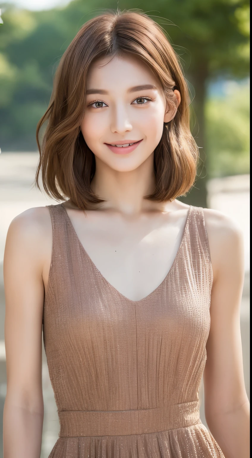 ((Best Quality, 8K, Masterpiece: 1.3)), 1 Girl, Slim Abs Beauty: 1.3, (Hairstyle Brown Hair Shortcut, ), Dress: 1.1, Super Slender Face, Delicate Eyes, Double Eyelids, Smile, Home, Raw Photo