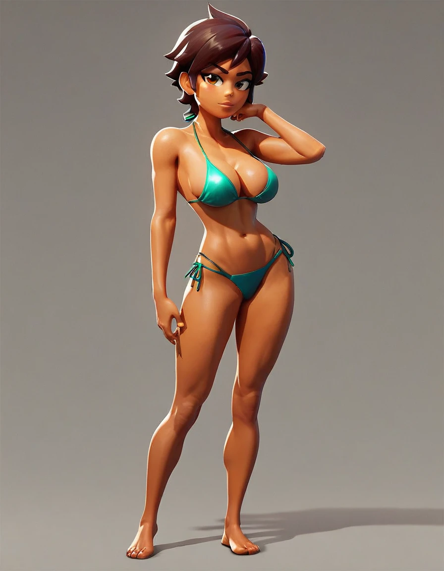 Luz Noceda, big cleavage, bikini, barefoot, full body, big bust, standing, eye contact, looking at viewer, seductive grin