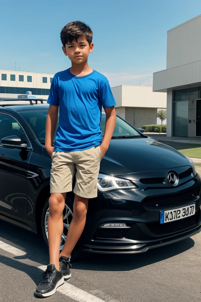 A boy standing on a car