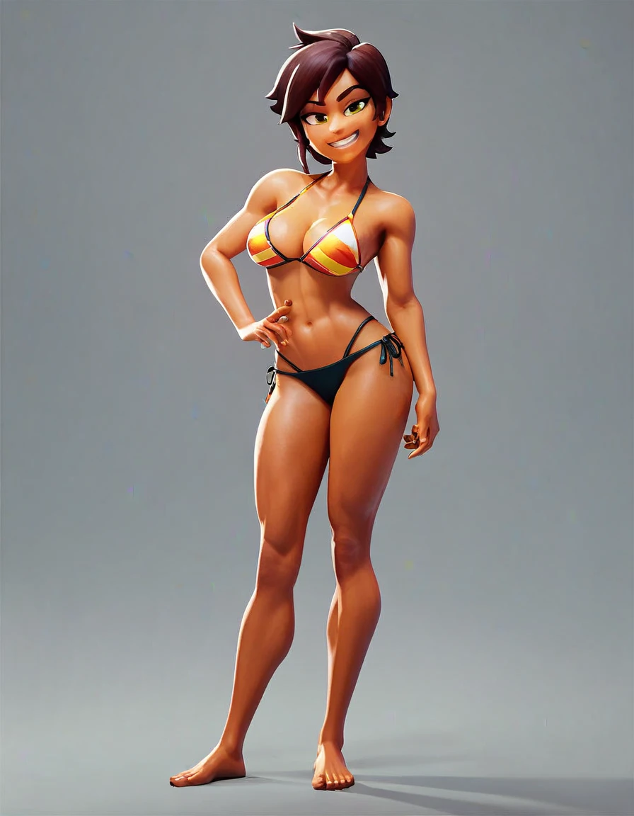Luz Noceda, big cleavage, bikini, barefoot, full body, big bust, standing, eye contact, looking at viewer, seductive grin