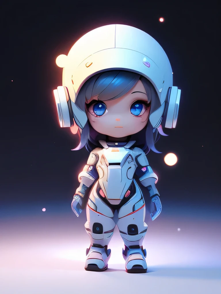 fully body photo，Beautiful female alien，Small and cute，Wearing a black and white mech ，Big cute eyes，dreamy glow，Ren，White background，globalillumination，Ray traching，hdr，The rendering is not realistic，reasonable design，high detal，tmasterpiece，Best quality at best，hyper HD，cinmatic lighting），Translucent ethereal aliens