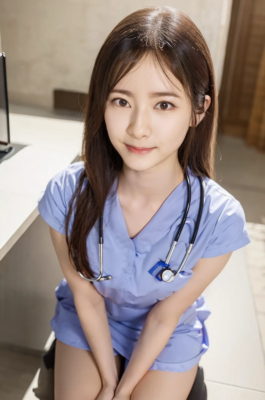 A beautiful japanese girl nurse, detailed face, intricate eyes, luscious lips, long eyelashes, flowing hair, slender figure, nurse uniform, medical equipment, hospital setting, warm lighting, cinematic composition, vibrant colors, photorealistic, 8k, high quality, detailed description, masterpiece, stunning, digital art