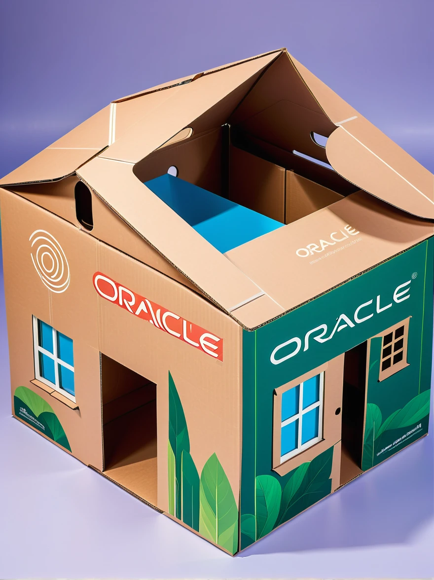 A cardboard design for an assembled home,Carton flat,Simple style,The logo name is oracle,Lay the carton flat,detail,high quality,Fashion