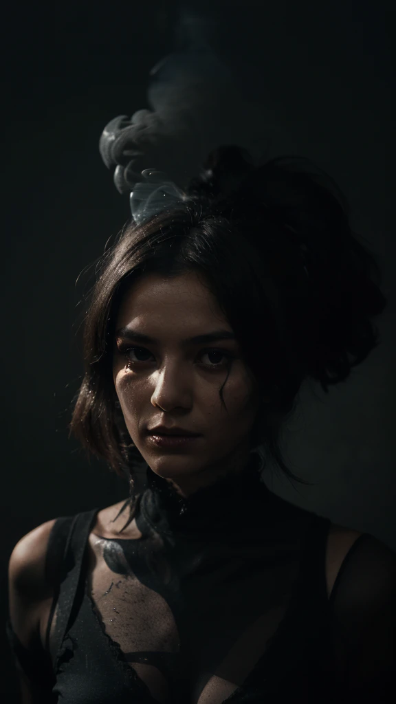 (a girl made of black smoke),dynamic vision,bailing_darkness,black smoke,