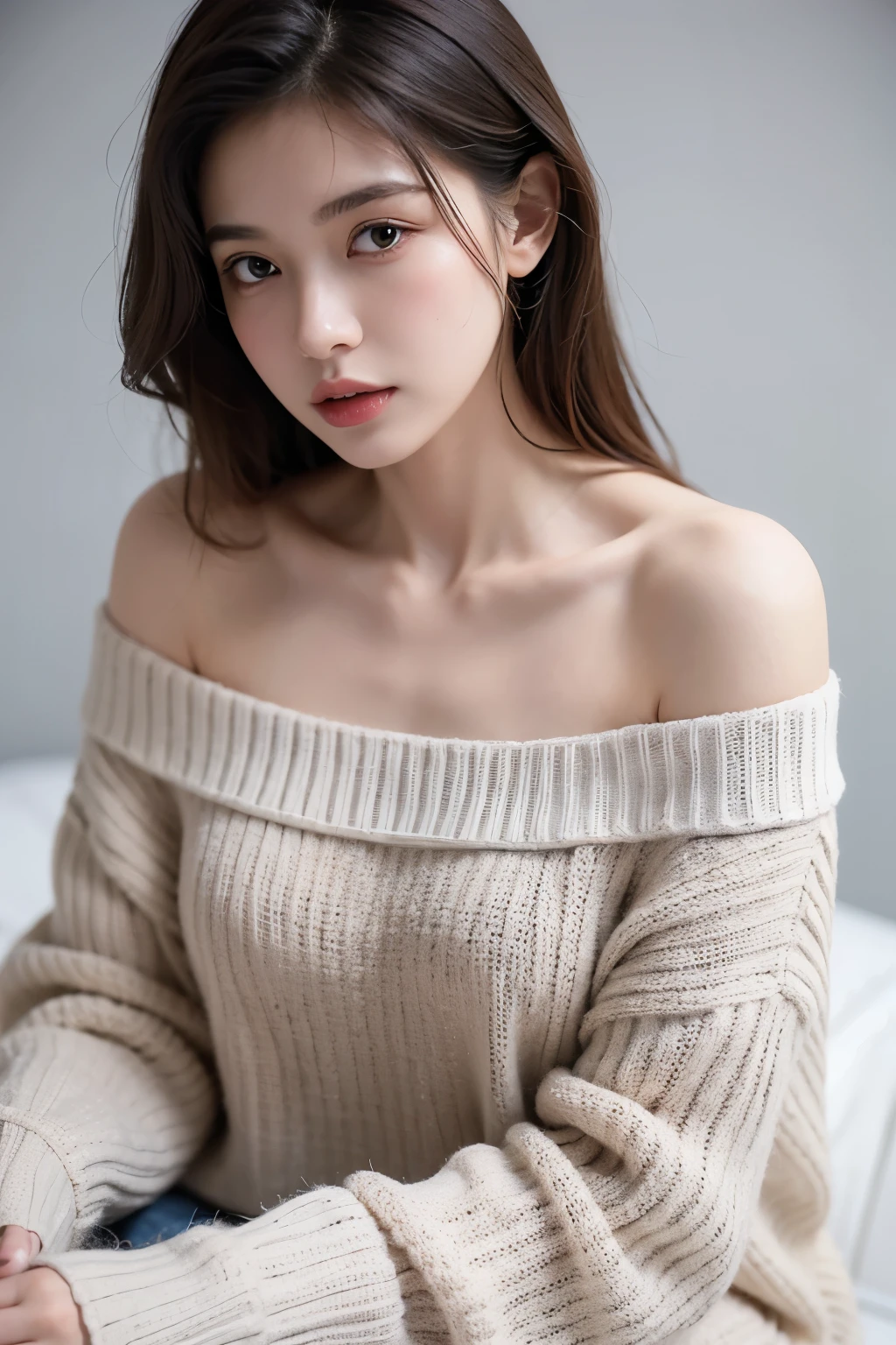 ((best quality)), ((masterpiece)), (detailed), 1 Girl, Off-shoulder sweater,