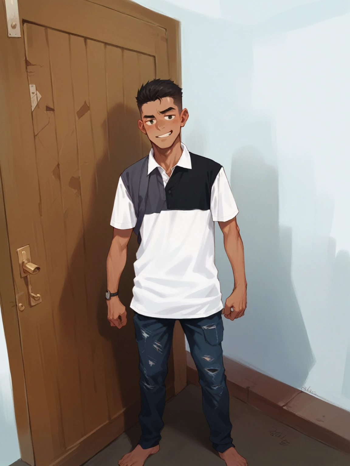 Make him muscular and handsome