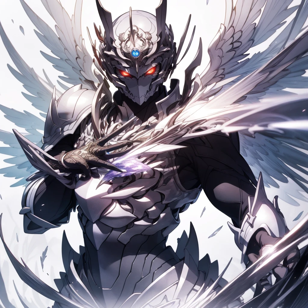 masutepiece, Highly detailed CG unified 8K wallpapers, 8K UHD, Digital SLR, High quality, clean, Best Illumination, God in white armor, one white winged, Glowing eyes, Cinematic, Ultra-high resolution, ultra high detailed, hight resolution, shadowverse style