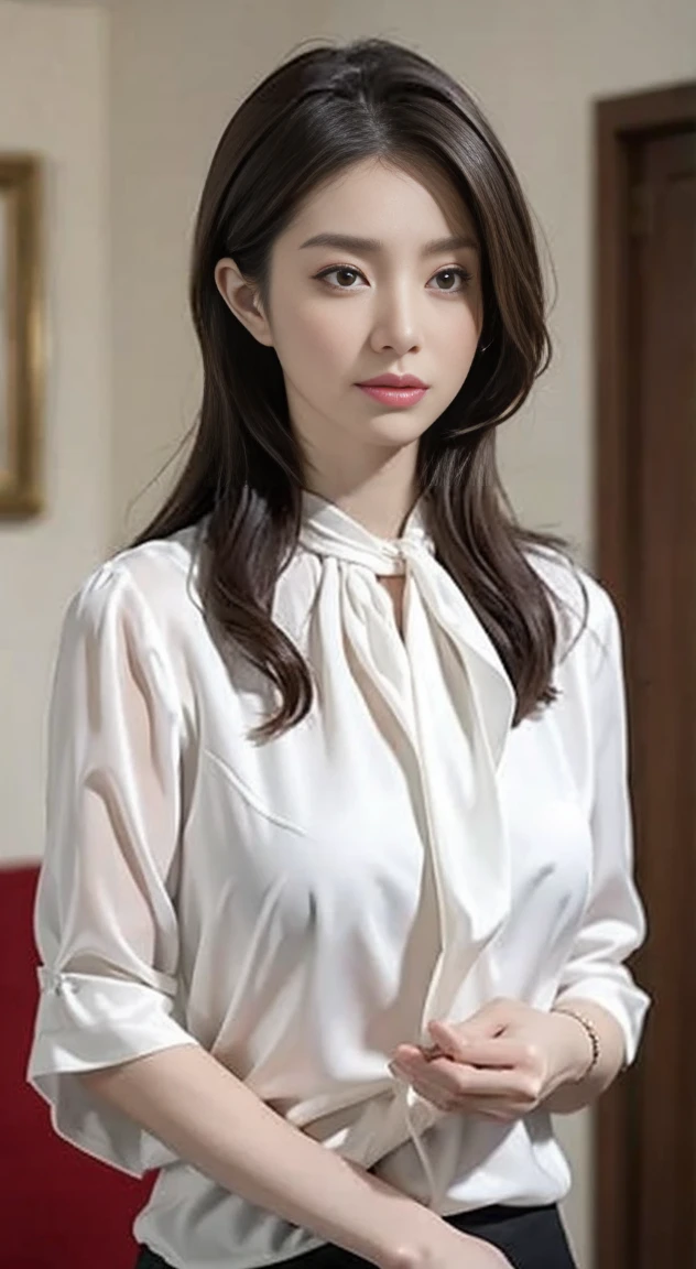 Anatomically correct、Muscular、Thin silk blouse