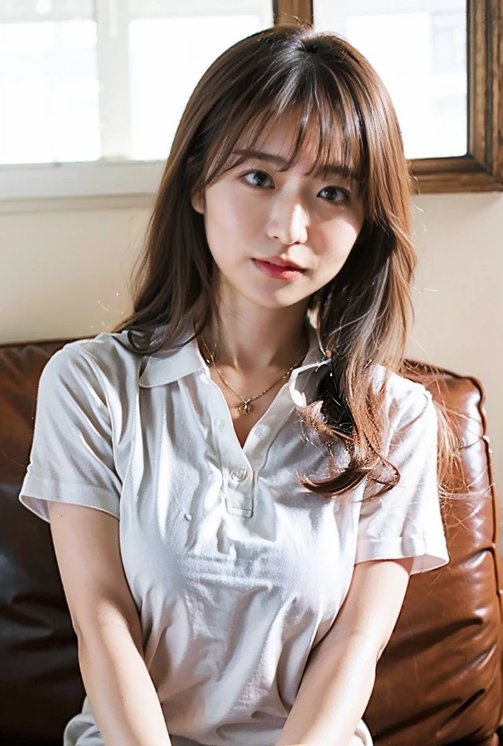 ((Both hands are in front of the navel、A photo of her panties showing through a short polo shirt、Hands roll up shirt、She is wearing a navy polo shirt and luxurious white panties.、:1.4))、Being in the living room、Length cream hair color、Her huge breasts are obvious even through her clothes..、Small earrings、Light brown hair color、:1.4))、Shiny Hair、Light beige hair color、Background Blur、Light brown hair、{{Cowgirl Shot}}、((Close-up shot from the waist up、Big Breasts:1.4))、Big Breasts、にっこりsmile、服からでも分かるBig Breasts、Cowboy Shot、素敵なsmile、((Revealing clothing))、Full body photo、ring、Tuck your hair behind one ear、Silver Necklace、smile、Caustics、Highly detailed photos、Big Breasts、Super no makeup、(8K、RAW Photos、Highest quality、masterpiece:1.2)、(Realistic、Realistic)、1 Girl、((Big Breastsショートヘア、Looking into the camera:1.4))、Hair blowing in the wind
