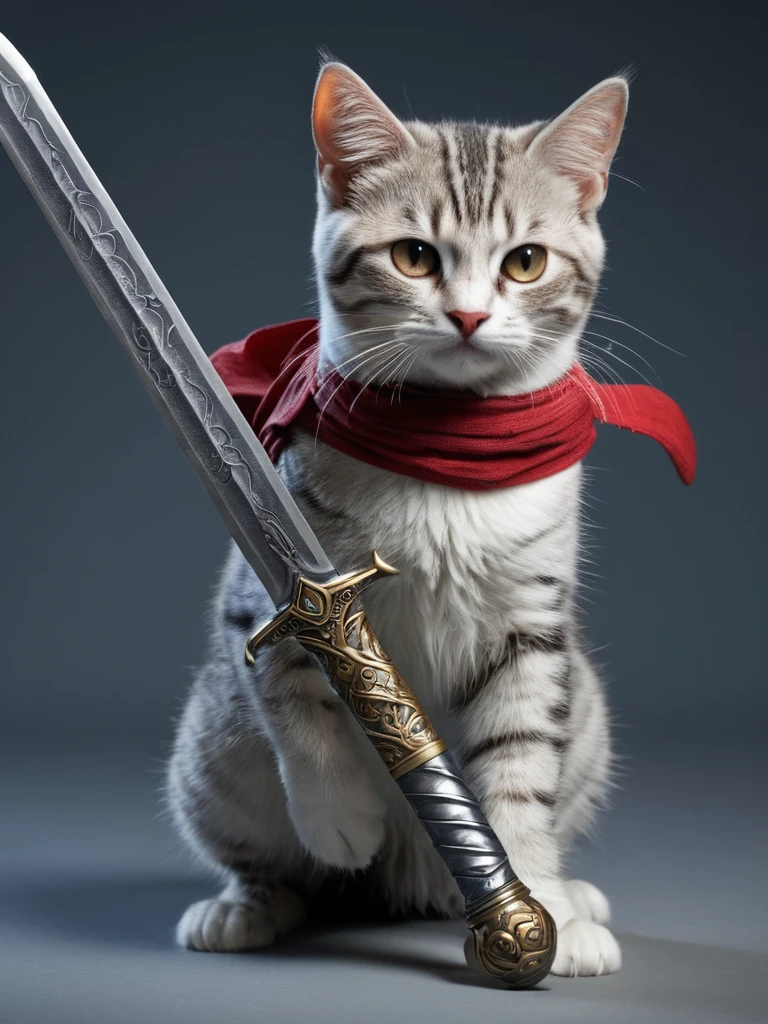 Cat,Holding a sword、Very detailed、(Supersaturation:1.3) . Extremely high resolution detail, photograph, Realism pushed to the limit, Fine texture, Incredibly realistic,Assassin's Creed