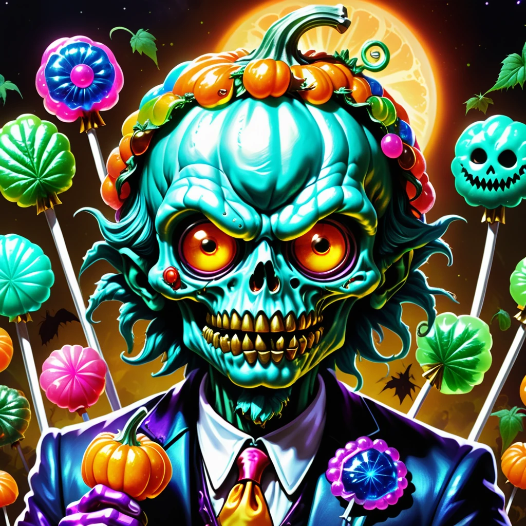 ((realistic,digital art)), (hyper detailed),h4l0w3n5l0w5tyl3DonML1gh7 Mysterious candies fluo coloured lollypops cannabis Scary Portraits Fairy colored candies Haunted School Zombie cannabis Brain Candies Coffin Props Devilish Smile Witches' Brew Glow cannabis leaves Playing Halloween-Themed Games,