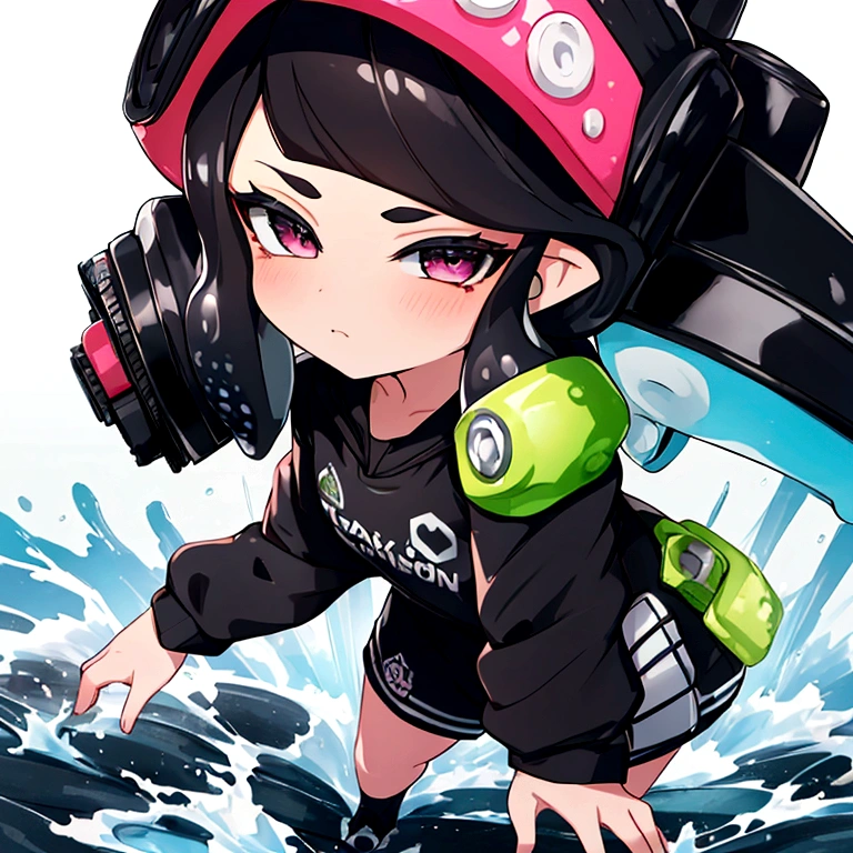 masterpiece, Highest quality, figure, Super detailed, In detail, High resolution, 8k wallpaper, Perfect dynamic composition, Splatoon, Black Hair, Has Kelvin 525, Inkling, Girl. Background Turf War