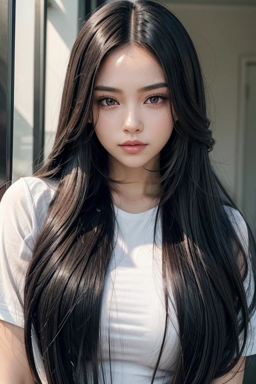 Beautiful woman with long hair color black woman hair black realistic beautiful beautiful style long hair