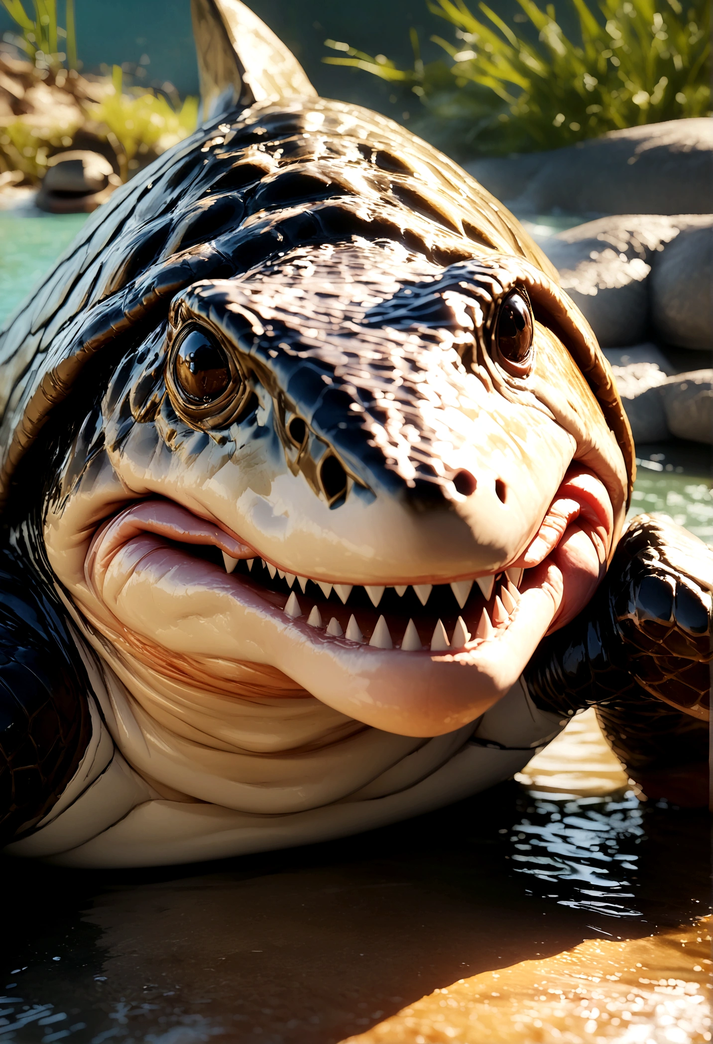 a close up of a cell phone with a shark and a turtle, 3d render trending on artstation, closeup cinematic aquatic scene, 4k trending at artstation hq, hyper realistic content, 8 k ultra realistic animal, hyperrealistic content, 8 k ultra realistic creature, tiktok 4 k uhd image, amazing depth, ultra detailed content