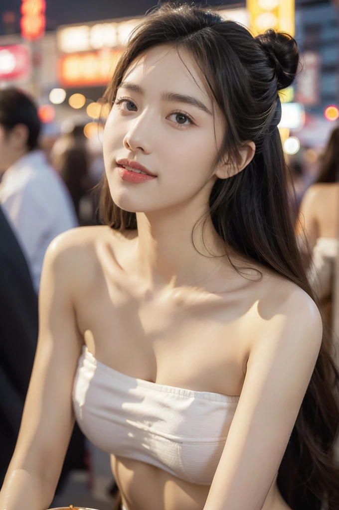 (((best quality))),(((ultra detailed))),(((masterpiece))),illustration,((1 beautiful girl,solo)),((slim,thin)),((small breasts,flat chest)),summer night,metropolis,barbecue joint,humble,vibrant energy,city that never sleeps,(short ponytail:1.2),(((female orgasmic,blush))),(sweat:1.3),(shiny skin:1.5),(strapless sheer bra:1.3),lightweight,practicality,style,sizzling hot grill,smooth,tanned skin,soft glow,skillfully,skewers,meat,intense concentration,bright eyes,alert,passion for work,atmosphere,vibrant,dynamic,laughter,conversation,sizzle,crackle,aromatic scent,tinged,radiant smile,genuine enjoyment,easy manner,warm presence,community,dedication,beauty in simplicity,midst of bustling city streets,outdoor,midnight,((from front,close-up of face)),(surrounded by crowded crowds:1.3)