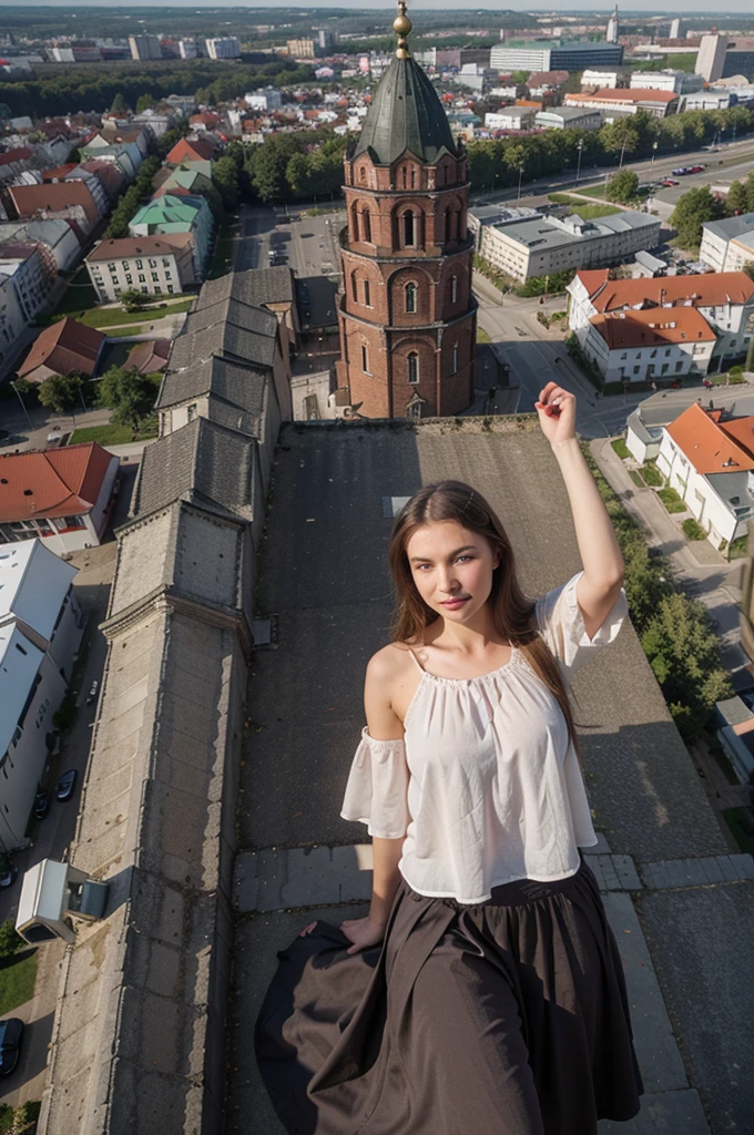 In Lithuania, (((Vilnius))), the scenic backdrop of Vilnius Cathedral and the Tower of Gediminas))