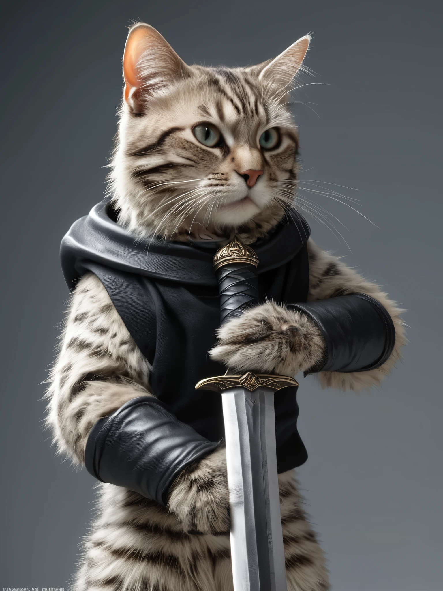 Cat,Holding a sword、Very detailed、(Supersaturation:1.3) . Extremely high resolution detail, photograph, Realism pushed to the limit, Fine texture, Incredibly realistic