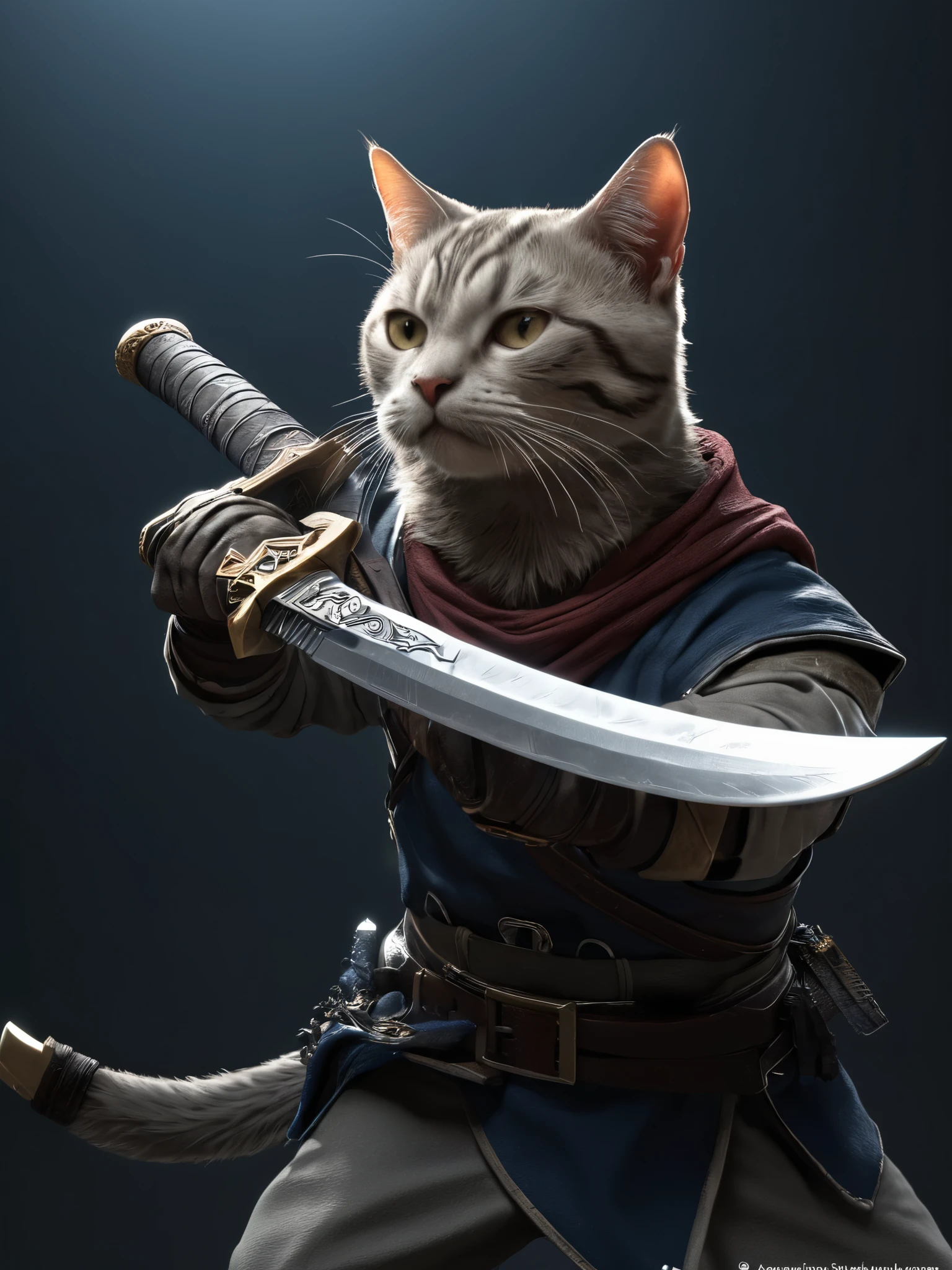 Cat,Holding a sword、Very detailed、(Supersaturation:1.3) . Extremely high resolution detail, photograph, Realism pushed to the limit, Fine texture, Incredibly realistic，Assassin&#39;s Creed
