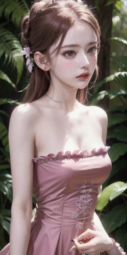 a beautiful redheaded girl with violet eyes, stunning detailed face, intricate and elegant hairstyle, delicate porcelain skin, serene expression, ornate victorian dress, in a lush enchanted garden, soft natural lighting, vibrant colors, (best quality,8k,highres,masterpiece:1.2),ultra-detailed,(realistic,photorealistic,photo-realistic:1.37),portrait,fantasy