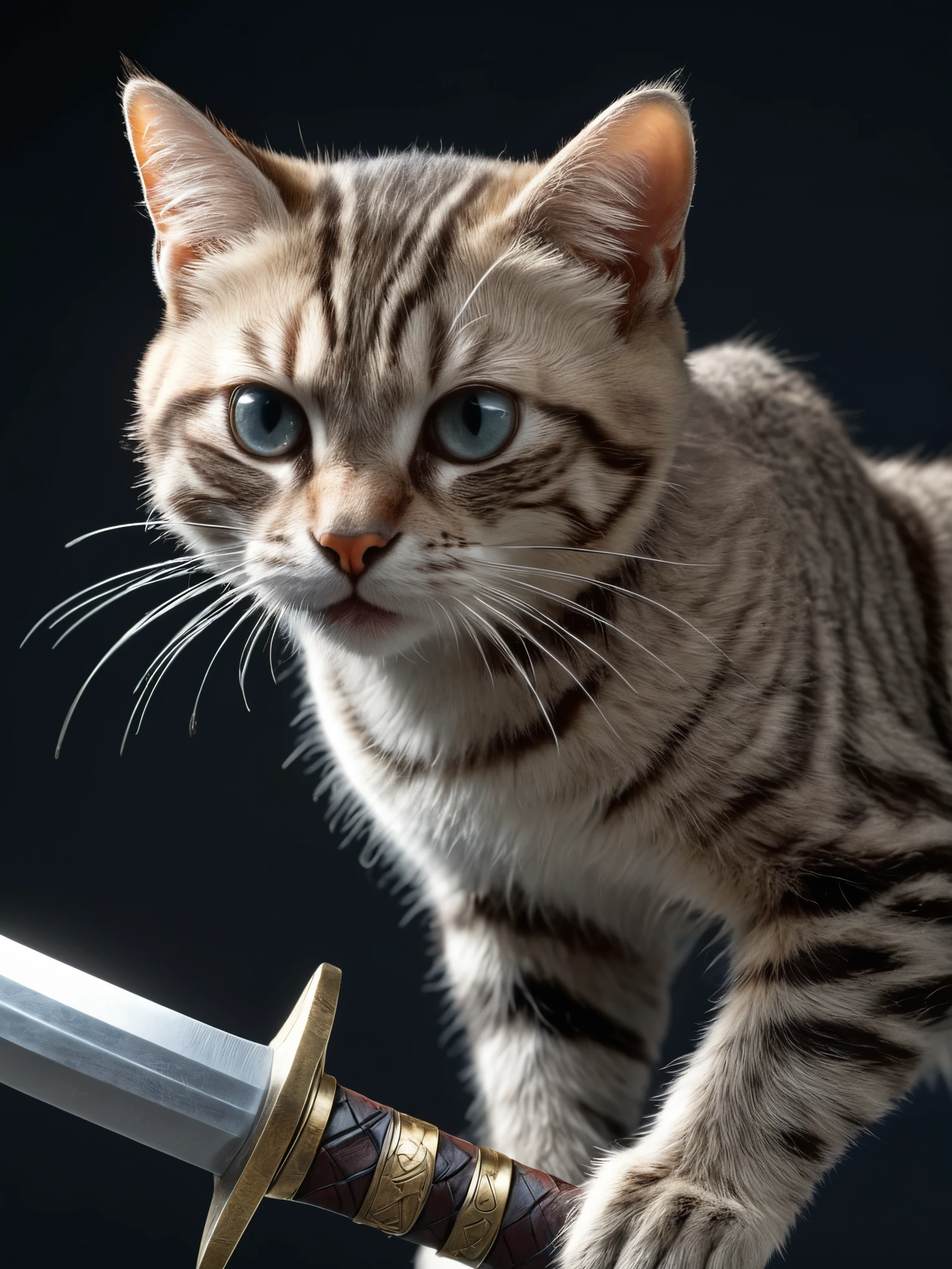 Cat,Holding a sword、Very detailed、(Supersaturation:1.3) . Extremely high resolution detail, photograph, Realism pushed to the limit, Fine texture, Incredibly realistic，Assassin&#39;s Creed