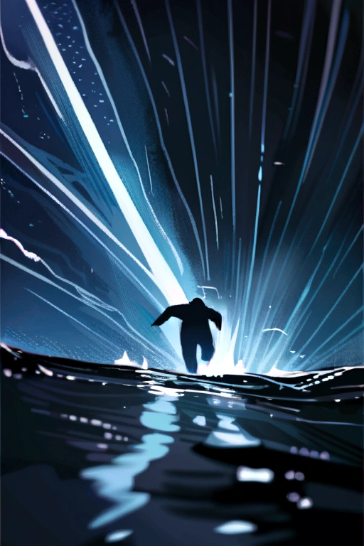 A boy swimming in rain