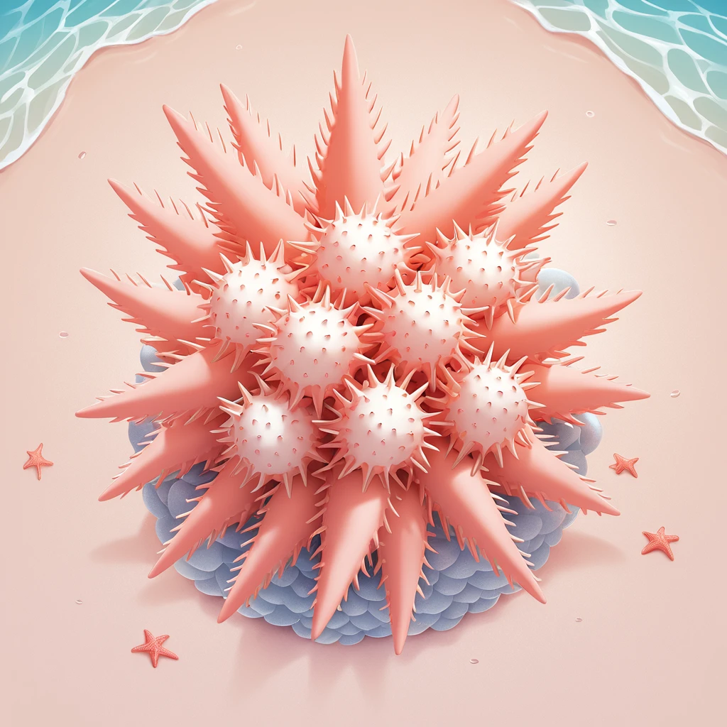 fluffy cute ball of starfish with multiple limbs and spiny spikes on the sea floor
