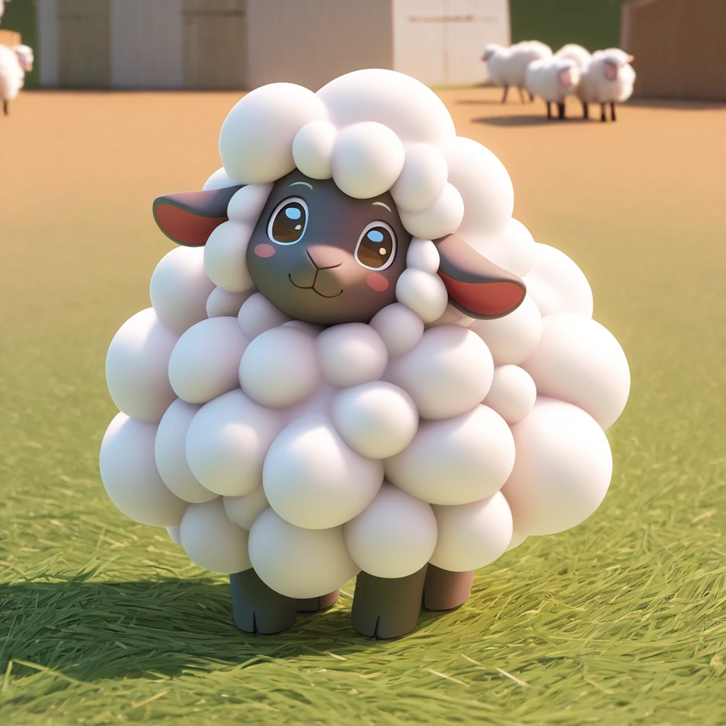 fluffy cute ball of sheep with super fluffy wool at a farm