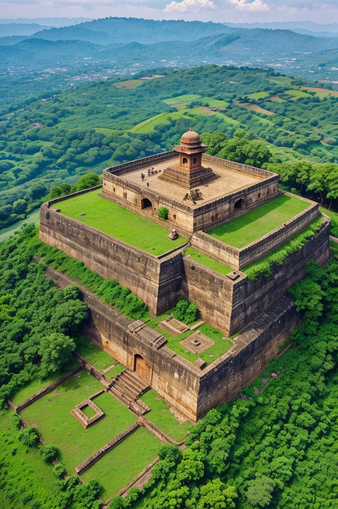 Begin with a majestic aerial shot or a historical painting of Shivneri Fort, Shivaji's birthplace