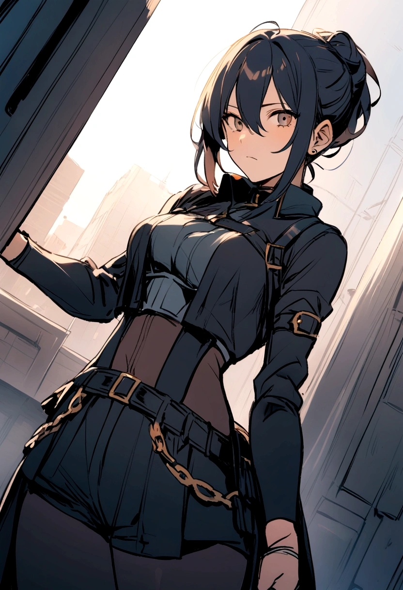 A black-haired girl wields the Heavy Thrusting Swords from within the Elden Ring in a reverse grip.