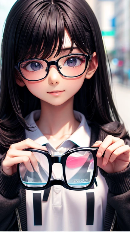 （8K、Hyper HD）Black Hair, (Wear glasses:1.1)、Embarrassing