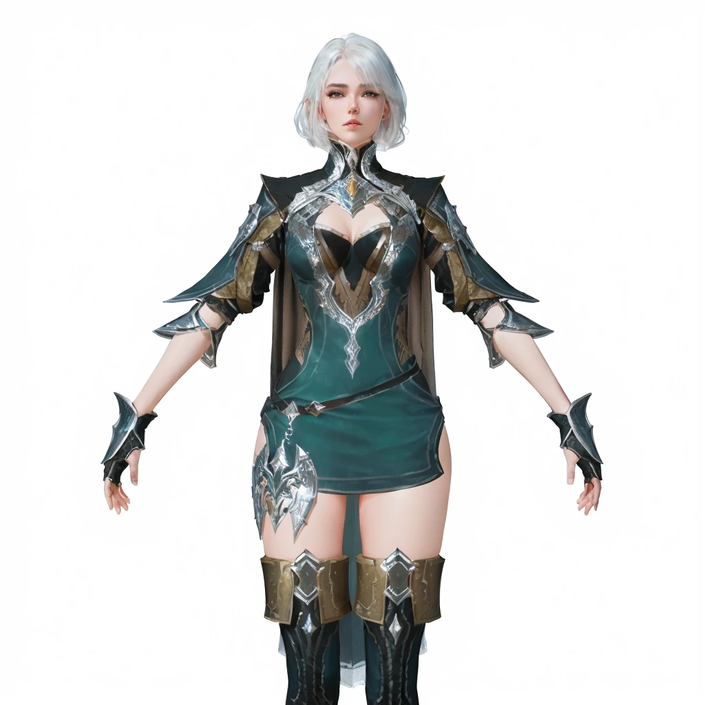 close-up of a woman wearing a dress and armor, Diablo 2 style, female armor, female character, armored maiden, highly detailed character, render of heavy fantasy armor, elven armor, valkyrie-style character, shimmering silver reflective armor, very stylish fantasy armor, detailed fantasy armor, glossy white armor, 3D rendered character art 8k, fantasy armor