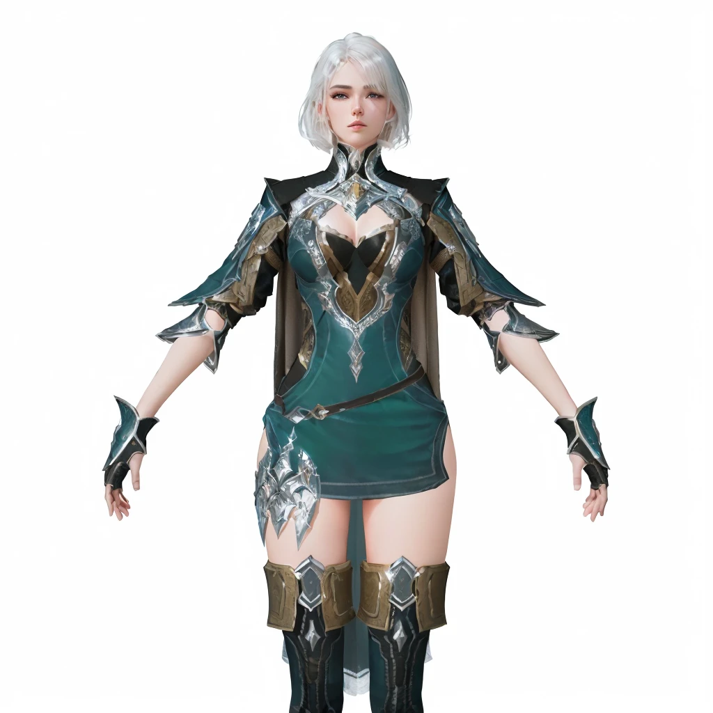 close-up of a woman wearing a dress and armor, Diablo 2 style, female armor, female character, armored maiden, highly detailed character, render of heavy fantasy armor, elven armor, valkyrie-style character, shimmering silver reflective armor, very stylish fantasy armor, detailed fantasy armor, glossy white armor, 3D rendered character art 8k, fantasy armor