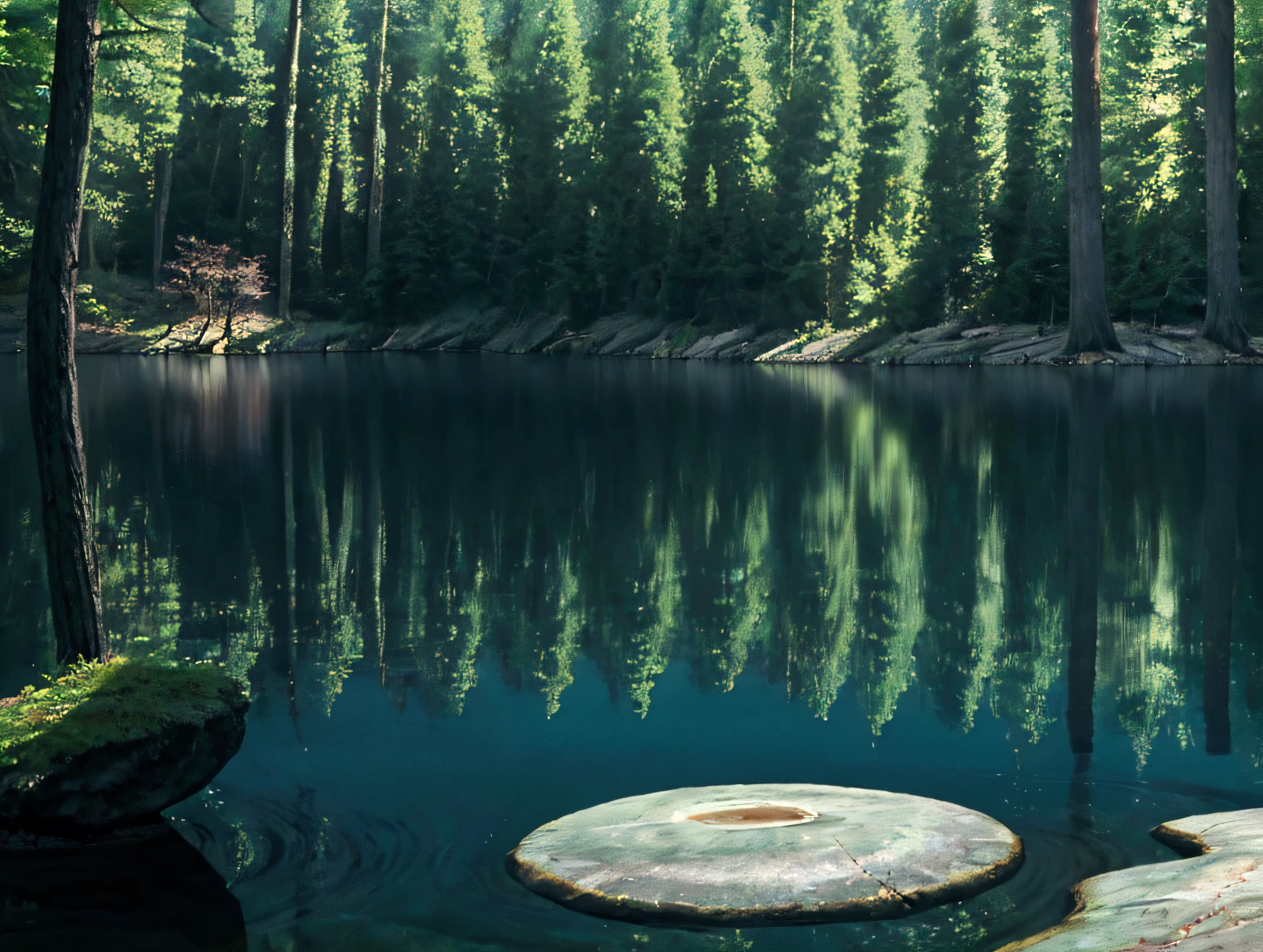 Deep woods,dark,A ray of light,Lake with ripples,One animal、Covered with hairs,Very delicate and beautiful, Depth of written boundary, Film Grain, Professional Lighting, Photon Mapping, Radio City, Physically Based Rendering,