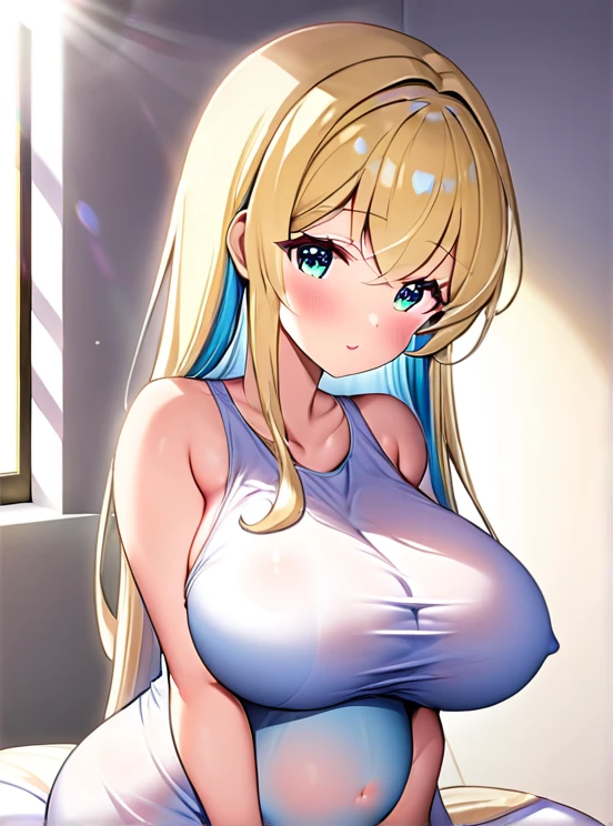 Pregnant women,Pregnant belly,Paisu,Big Breasts,Light blue hair,Hair Gradient,Long Hair