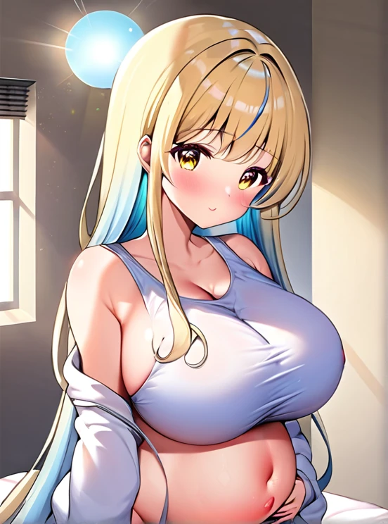 Pregnant women,Pregnant belly,Paisu,Big Breasts,Light blue hair,Hair Gradient,Long Hair