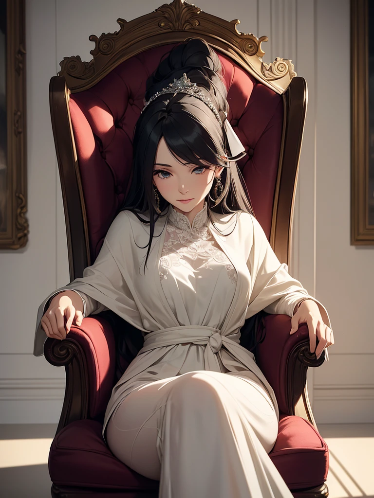 (​masterpiece、top-quality、hight resolution),A wealthy, gentle widow is depicted in a cozy, elegant room. She is dressed in high-quality, understated clothing that subtly hints at her wealth. Her demeanor is calm and composed, with a soft, warm smile on her face. She exudes an air of sophistication and tranquility, sitting gracefully in a luxurious armchair. The background of the room is tastefully decorated, with subtle hints of her affluent lifestyle, such as fine furniture, soft lighting, and delicate decor. The overall atmosphere is one of comfort, elegance, and refined grace, with a slight touch of melancholy due to her widowhood. nsfw