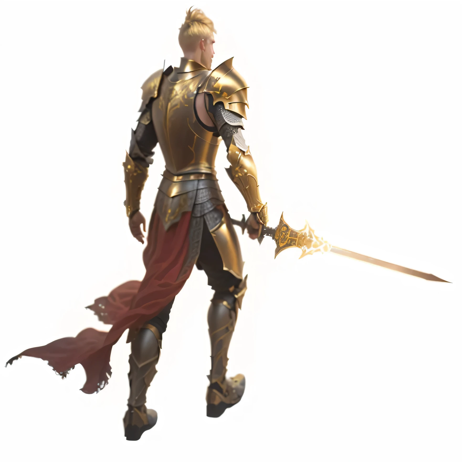 a man in golden knight armor, detailed face, epic fantasy knight, warrior of the light, highly detailed, 8k, photorealistic, realistic digital art, cinematic lighting, dramatic atmosphere, intricate armor details, glowing sword, ornate helmet, stoic expression, chiaroscuro lighting, moody colors, heroic pose, dramatic angle, masterpiece