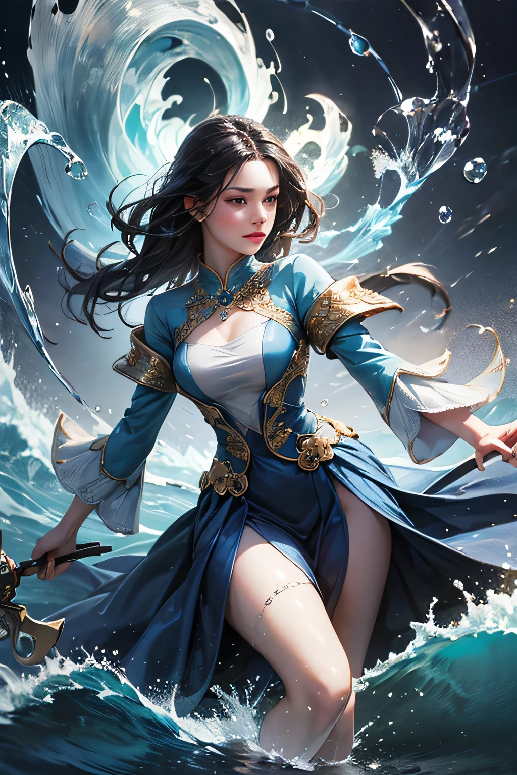 Highest quality、masterpiece、8K、Realistic、超High resolution、Very delicate and beautiful、High resolution、Fantasy、Perfect female body、mature woman、Blue Hair、Toned body、Cape、Clothing with low exposure、Full body emphasis、Simple Background、samurai、warrior