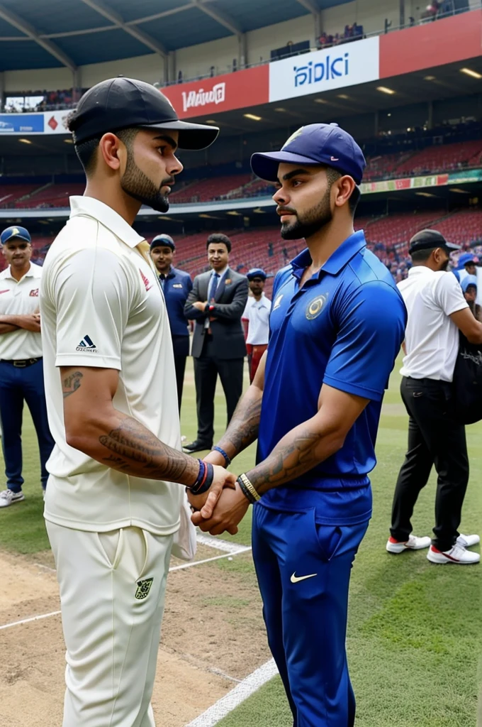 A 18 years old boy meets Virat Kohli and given Shake hand in cricket stadium Virat Kohli in indian jursey