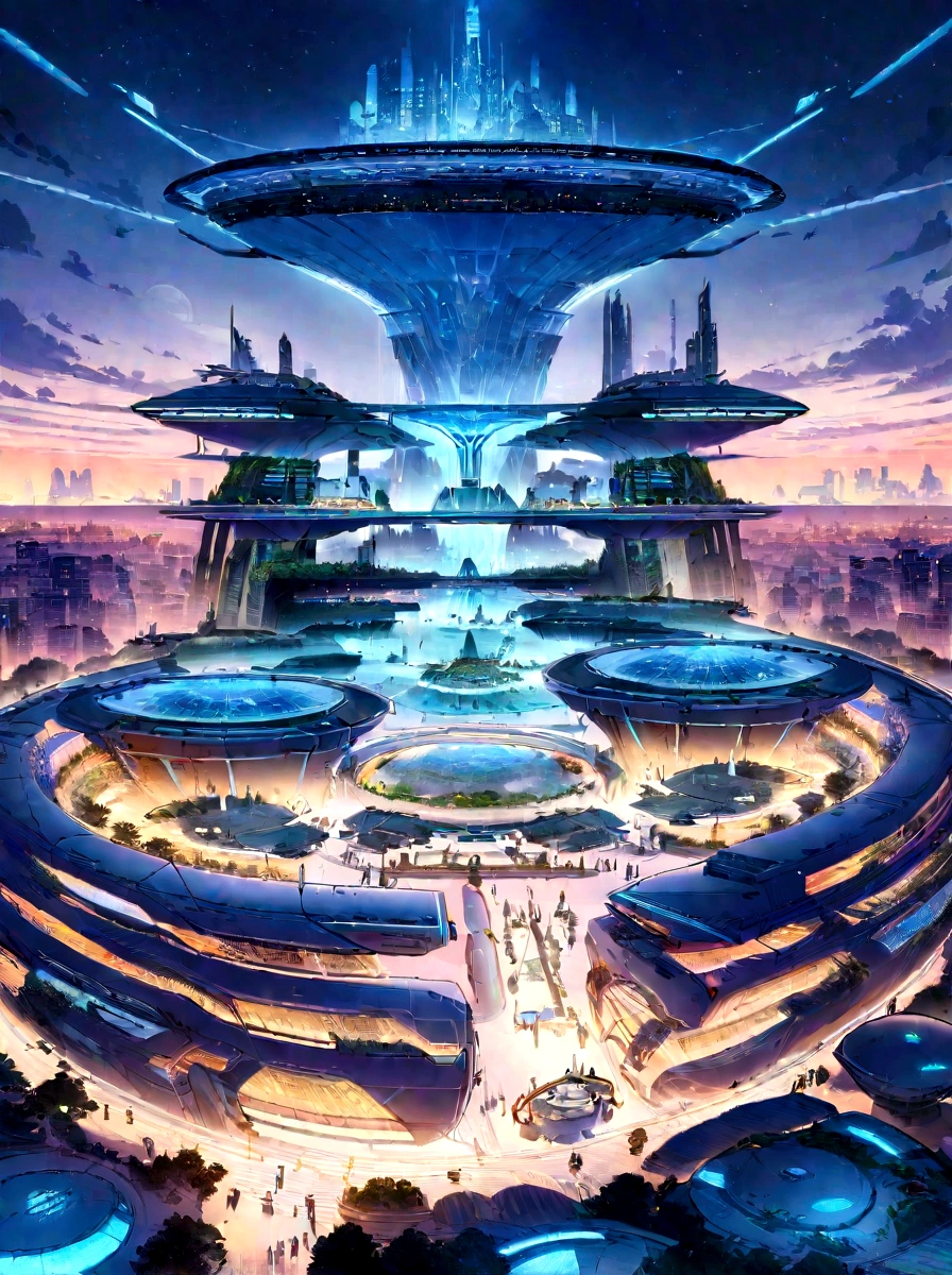 Future city with future train and future buildings at night, Future Concept Art, Otherworldly city of the future, In a fantasy sci-fi city, beautiful City of the Future, Future Utopian City, Concept Art 8 K resolution, concept art 8k resolution, City of the Future, Future Spaceport, Concept Art 8 K, Sci-Fi Hollywood Concept Art