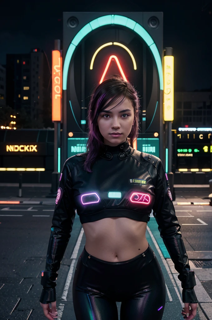 Create a vibrant and bustling street scene that represents the world of cryptocurrency and node operation. The scene should be set in a futuristic urban environment at night, with towering buildings inspired by modern data centers and blockchain networks. These buildings should have glowing neon signs and large LED screens displaying cryptocurrency symbols, codes, and real-time data. In the center of the street, depict a sophisticated node operator, surrounded by an aura of neon light, symbolizing the control and management of the data flow. The node operator should be at a sleek workstation with holographic displays showcasing blockchain transactions and data flows. The street itself should have a digital aesthetic, with pathways resembling circuit boards, and vehicles that look like data packets moving smoothly through the scene. The sky above is dotted with stars and a glowing data-infused galaxy, representing the endless possibilities of the crypto universe. Use a palette of bright neon colors like blue, pink, and purple to give it a cyberpunk feel, highlighting the dynamic and innovative nature of node operation in the cryptocurrency realm.