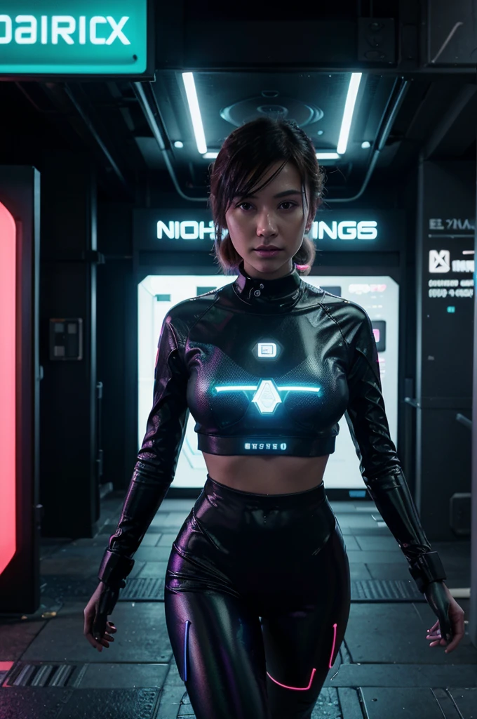 Create a vibrant and bustling street scene that represents the world of cryptocurrency and node operation. The scene should be set in a futuristic urban environment at night, with towering buildings inspired by modern data centers and blockchain networks. These buildings should have glowing neon signs and large LED screens displaying cryptocurrency symbols, codes, and real-time data. In the center of the street, depict a sophisticated node operator, surrounded by an aura of neon light, symbolizing the control and management of the data flow. The node operator should be at a sleek workstation with holographic displays showcasing blockchain transactions and data flows. The street itself should have a digital aesthetic, with pathways resembling circuit boards, and vehicles that look like data packets moving smoothly through the scene. The sky above is dotted with stars and a glowing data-infused galaxy, representing the endless possibilities of the crypto universe. Use a palette of bright neon colors like blue, pink, and purple to give it a cyberpunk feel, highlighting the dynamic and innovative nature of node operation in the cryptocurrency realm.