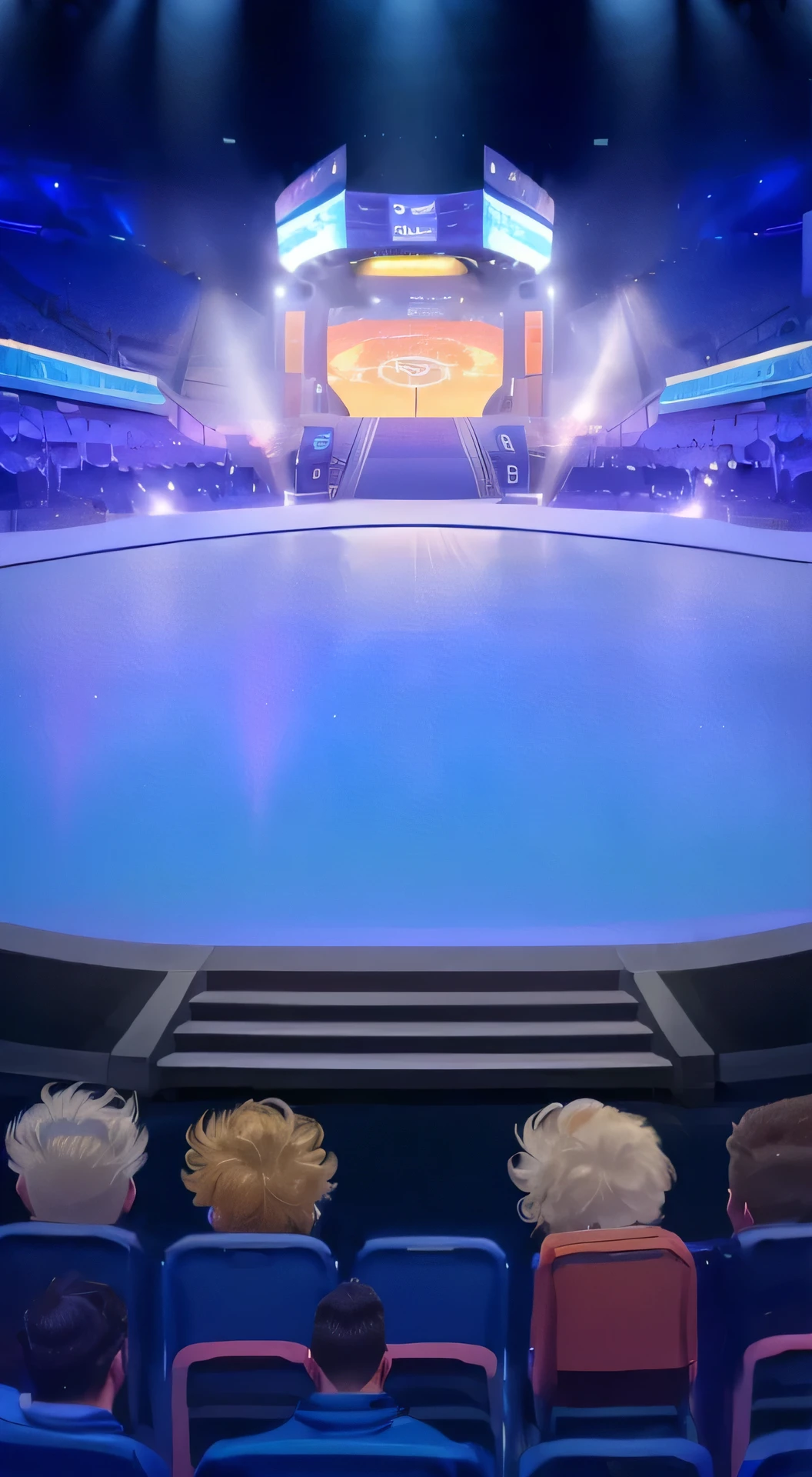 Animated scene of a stage with a group of people watching, Arena Background, odin's stone Arena Background, ballroom background, Stage Background, Ballroom Background, Arena Background, Hockey arena game illustration, Arena Background, Empty stage, Volleyball court background, Random background scenes, In the center of the arena, Futuristic sports arena, Colorful anime background