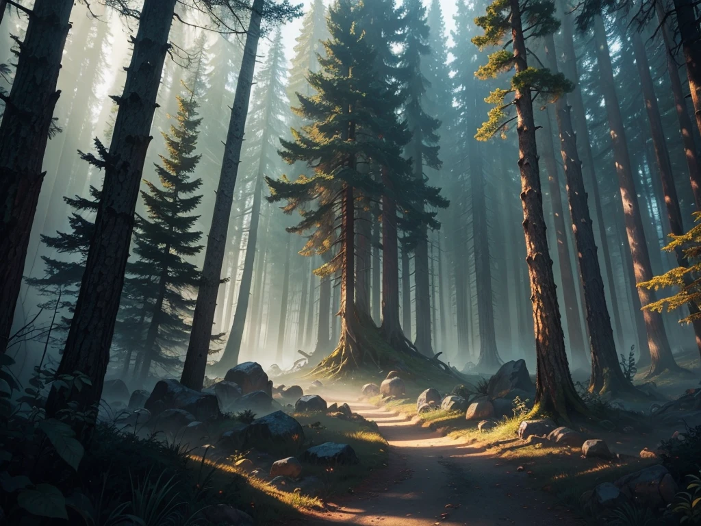 a fantasy game background, magical forest landscape, intricate character design, vibrant colors, dramatic lighting, cinematic composition, highly detailed, hyper realistic, 8k, best quality, masterpiece, (photo-realistic:1.37), (ultra-detailed:1.2), dramatic dark lighting, moody atmosphere, epic fantasy scene