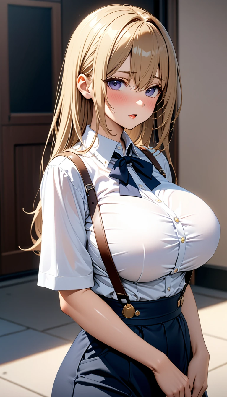 (Masterpiece、Highest quality、Very detailed、4K)、One Woman、s old、Big Breasts、suspenders、stand